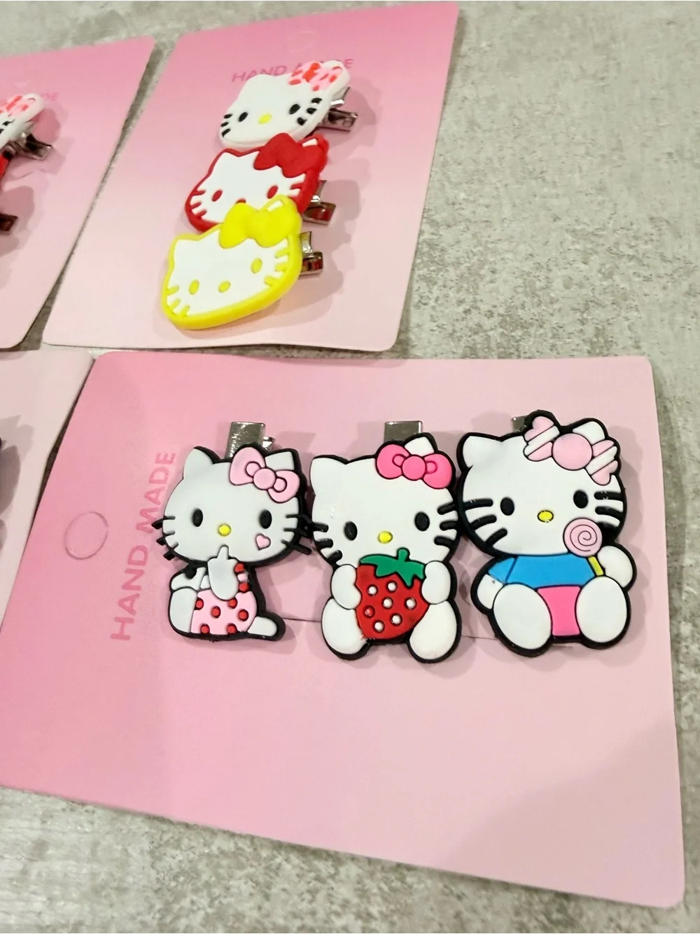 2/20 6 pack Cute Pink Kitty Hair Clips Set-18 gift lot- Sanrio Kawaii bundle
